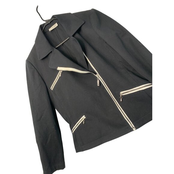 VTG M/L EUC St. John Sport Marie Gray Black Twill Jacket Asym Zip Stretch 8101 - Picture 10 of 13